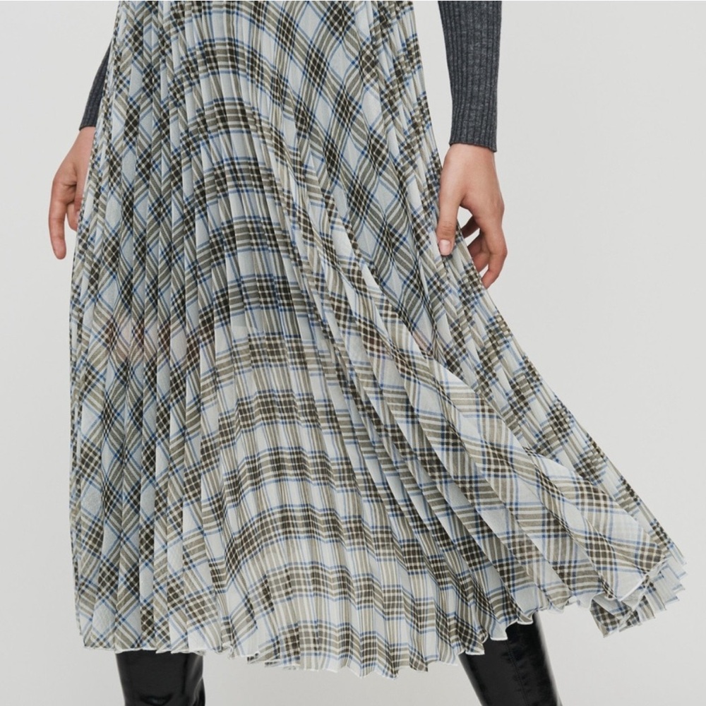 Maje Blue and Black Plaid A-Line Skirt